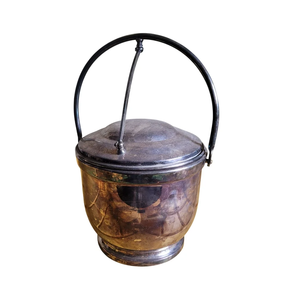 Vintage Silver Plated Ice Bucket with White Ceramic Glass Insert